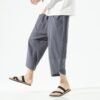 Summer Solid Drawstring Linen Casual Pants
