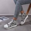 Casual Canvas Lace Up Platform Sneaker Shoes For Ladies