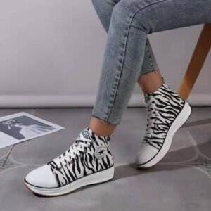 Casual Canvas Lace Up Platform Sneaker Shoes For Ladies