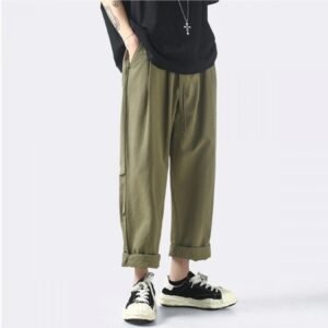 Simple Design Solid Color Loose Casual Long Pants